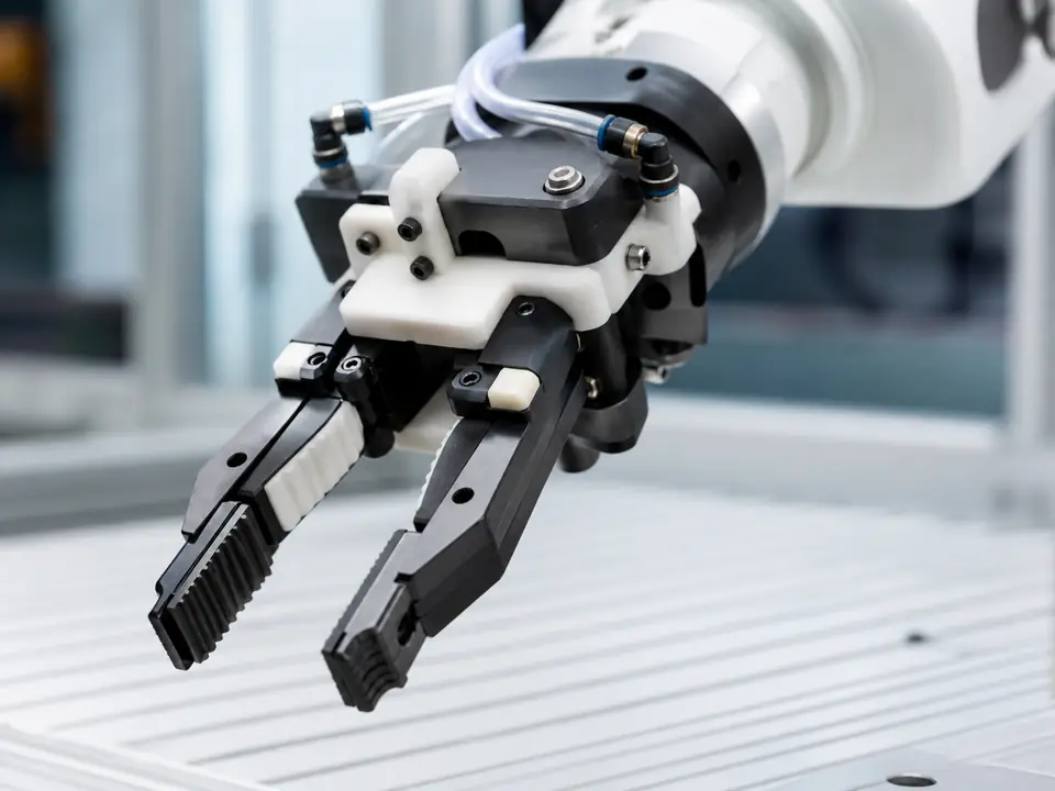 Robotic end effector with engineering plastic brackets and gripper components