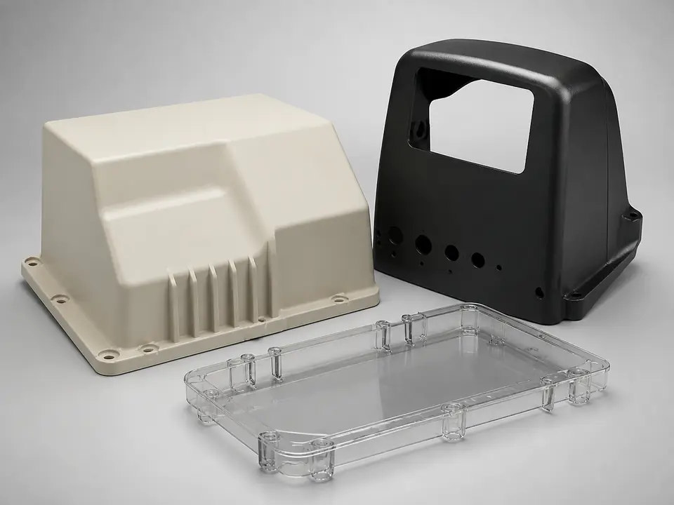 Finished thermoformed ABS housings and PETG technical tray